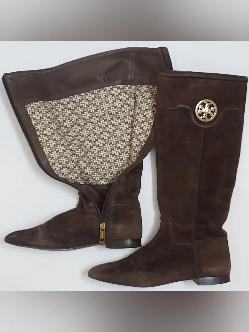 Tory Burch Dark Brown Suede Over-the-Knee Zip Boots